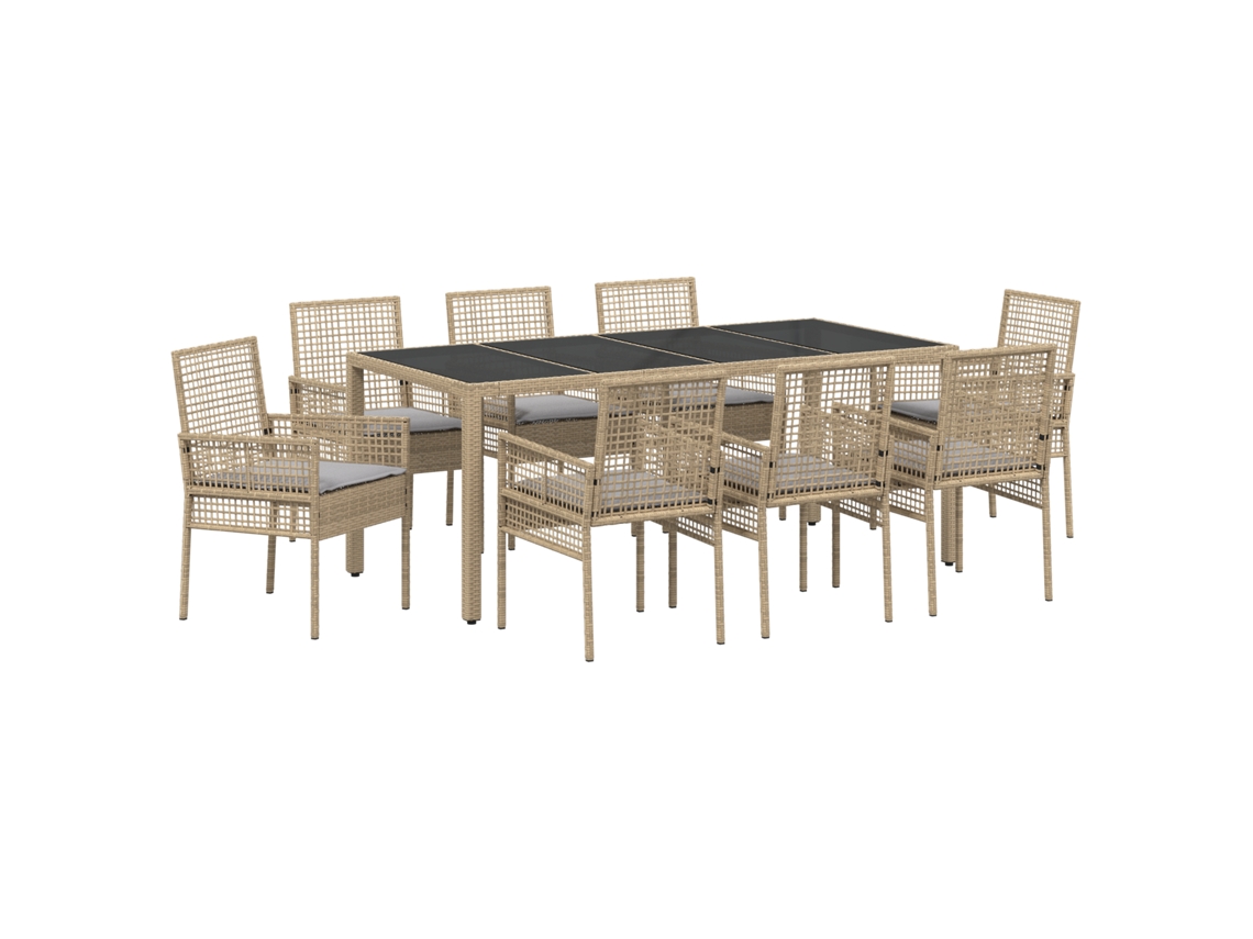 Conjunto 9 Conjunto De Jantar Para Jardim Vidaxl Bege Vime Pe (190 X 90 X 75 Cm)