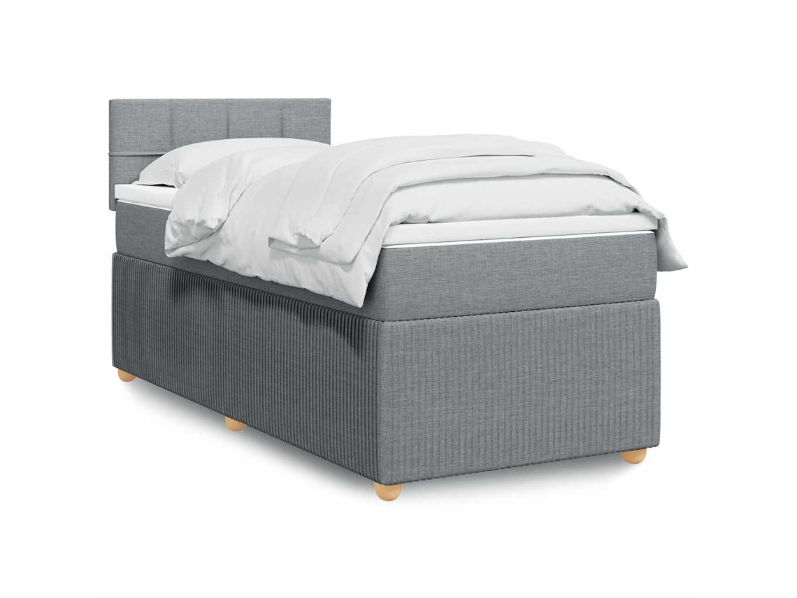Cama Com Molas/colchão 90x200 Cm Tecido Cinza-claro
