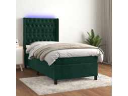 Vidaxl Cama Box Spring C/ Colchão/led 90x190 Cm Veludo Verde-escuro