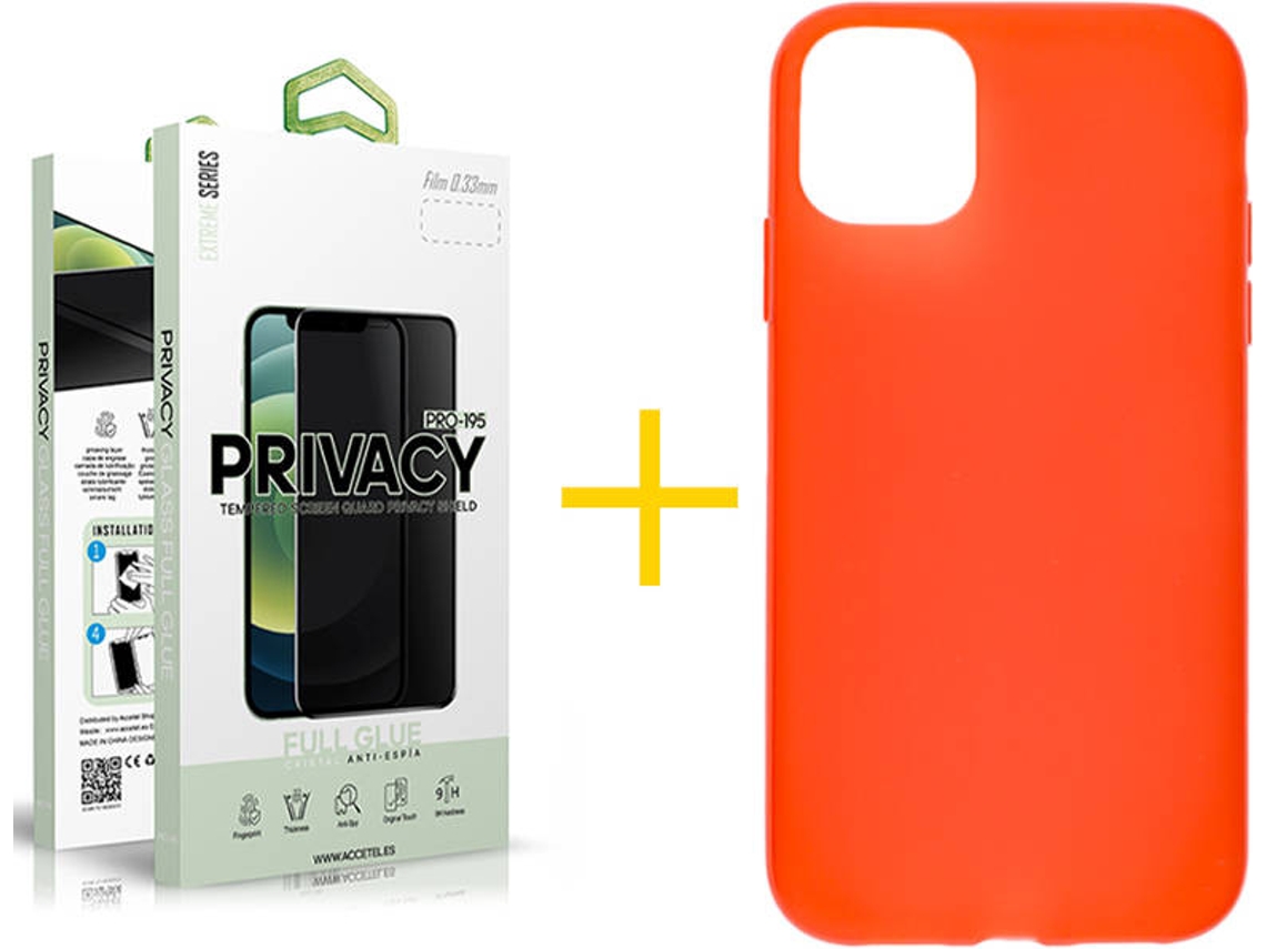 Capa + 2 Películas de Vidro Anti-Spy iPhone 13 Pro Max SKYHE Silicone Liso Vermelho