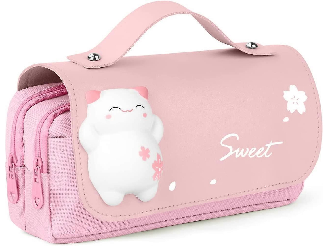 Estojo Escolar Rosa Com 3 Compartimentos Para Meninas, Estojo Fofo De Gatinho Para Presente Escolar Para Adolescentes Slowmoose