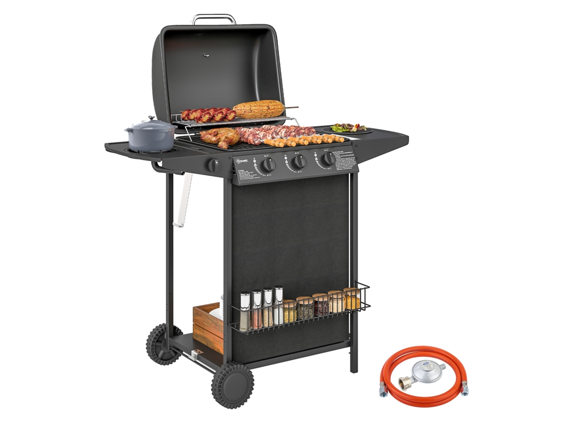 Barbecue Gás 3+1 Queimadores 9,5kw 108x54x97 Preto