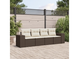 Vidaxl 4 Pcs Conjunto Sofás De Jardim C/ Almofadões Vime Pe Castanho