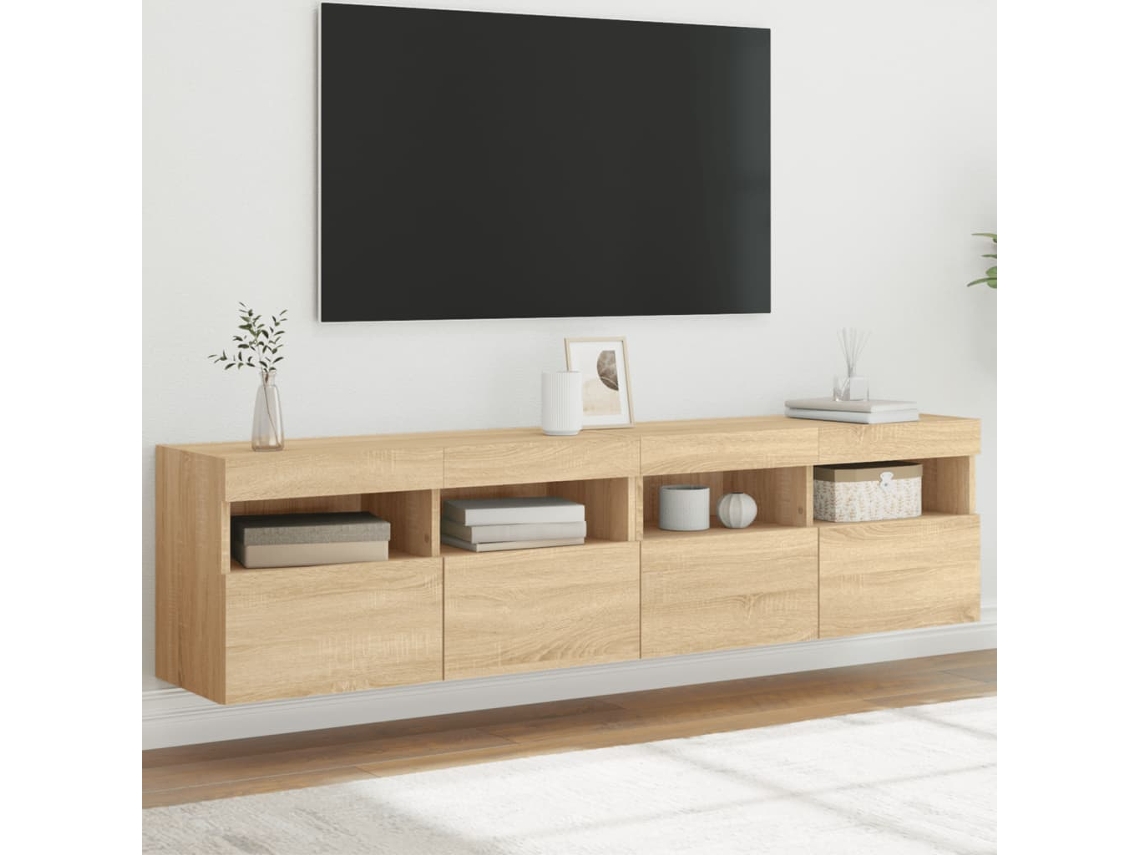 Vidaxl Móveis De Parede Para Tv Com Luzes Led 2 Pcs Carvalho Sonoma
