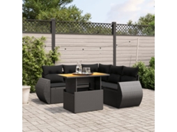 Vidaxl 6 Pcs Conjunto Sofás De Jardim C/ Almofadões Vime Pe Preto