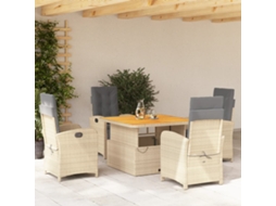 Conjunto 5 Peças Jantar P/ Jardim Com Almofadões Vime Pe Bege Dkd Home Decor