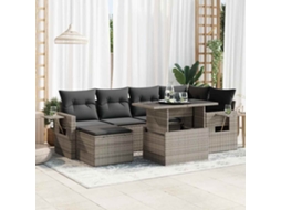 Vidaxl 7 Pcs Conjunto Sofás P/ Jardim C/ Almofadões Vime Pe Cinzento