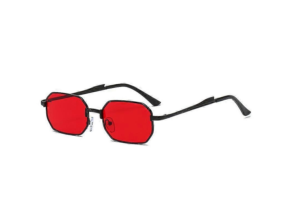 Óculos de Sol Masculinos Estreitos, Retangulares, Metal, Marca de Luxo, 2023, Clássicos, Proteção UV400, Preto e Vermelho
