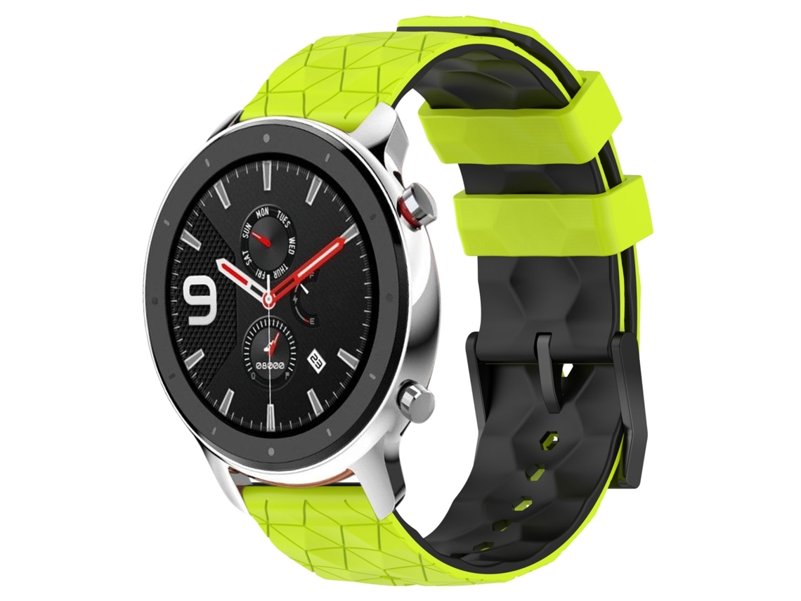 Bracelete de Smartwatch para Amazfit GTR 4 Pro 22mm Textura de futebol Pulseira de silicone de duas cores (verde limão + preto)