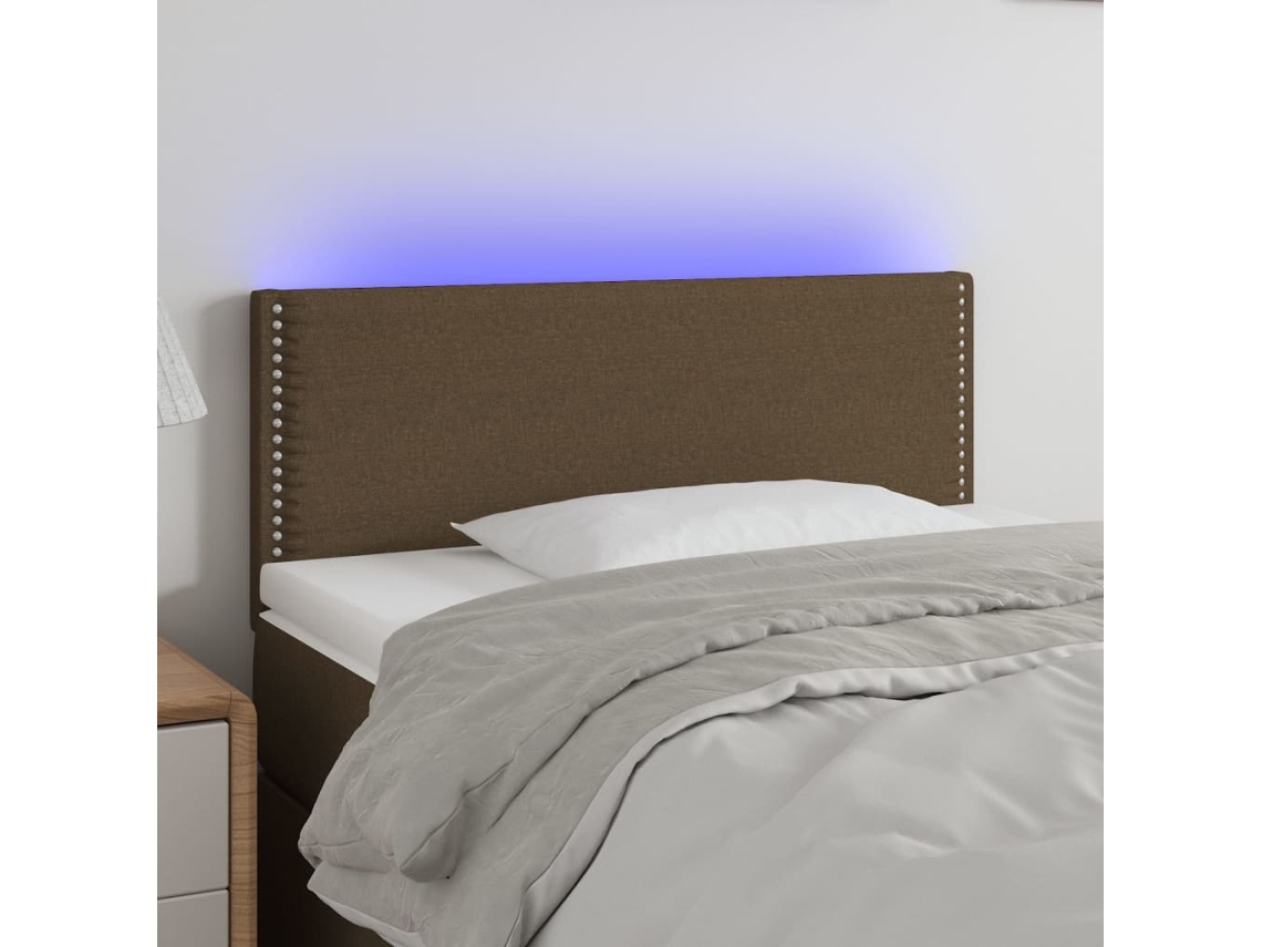 Cabecero con luces LED, tela, 100x5x78/88 cm, marrón