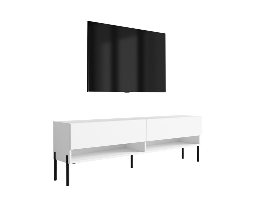 Suporte De Tv 170 Cm Branco Fosco, Pernas Pretas Retas, 170 × 32 × 52 Cm 3E 3XE LIVING.COM