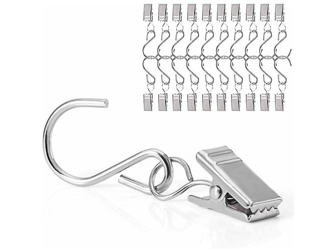 Rebe 40 Anéis de Cortina com Clips de Aço Inoxidável Ideais para Pendurar Cortinas, Guirlandas, Luzes de Festa e Fotos Prata