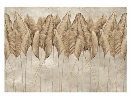 Papel de Parede WALLARENA Folhas Penas Concreto (Multicolor - 416x254 cm)