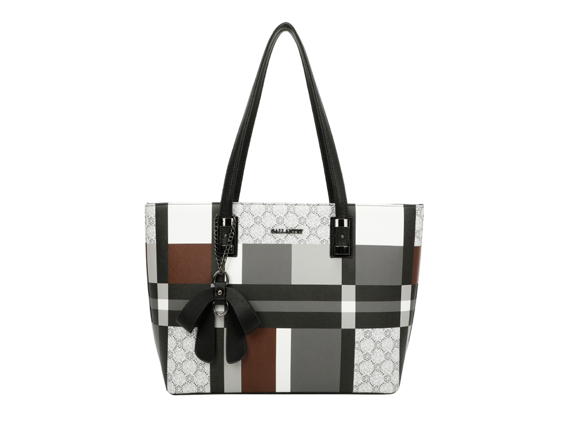 Saco De Ombro Para Mulher Xadrez Com Laço E Pingente Decorativo