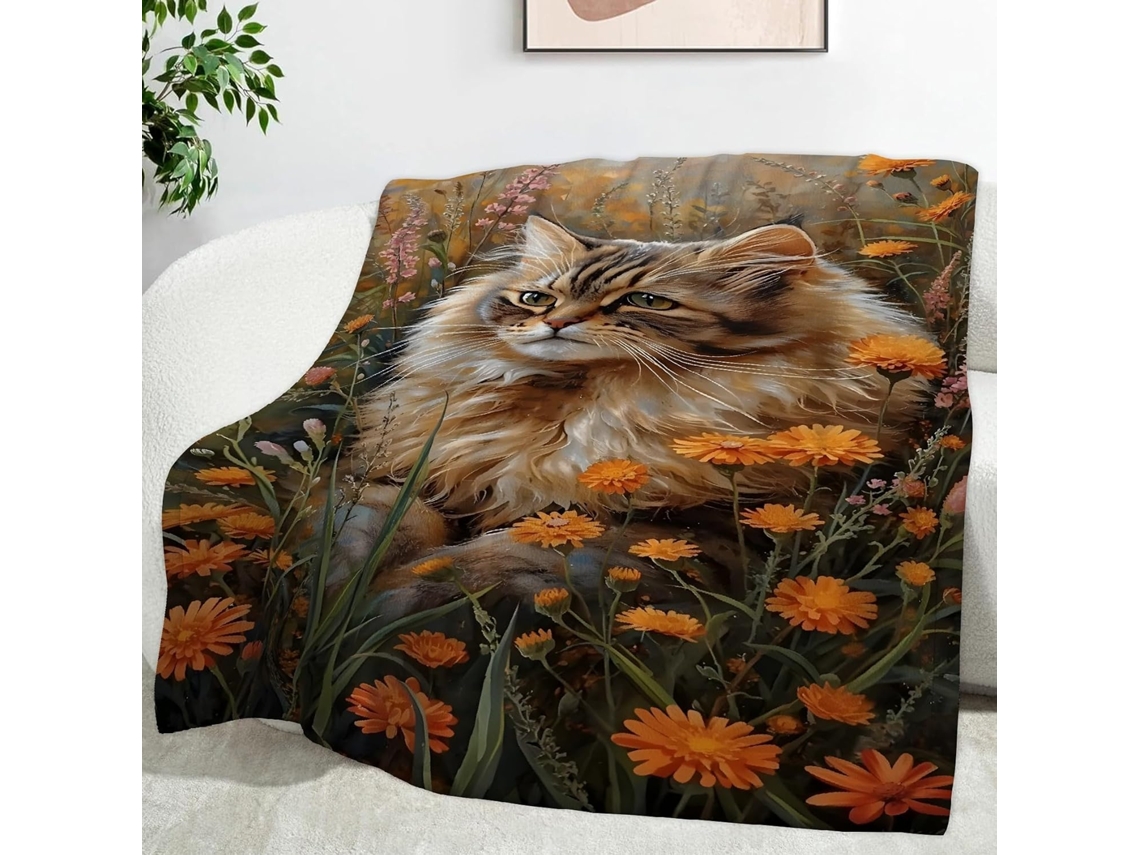 Manta Floral para Gato Maine Coon 100x130 Cm Multifuncional Macia de Flanela Aconchegante Cama Escritório Sone