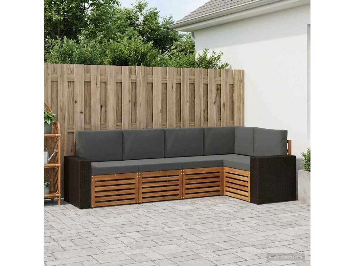 Vidaxl Conjunto De Sofá Sectional 5 Pcs Natural E Antracite