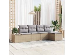 Vidaxl Conjunto De Sofá De Jardim 5 Unid. Bege E Cinza Claro Vime Pe