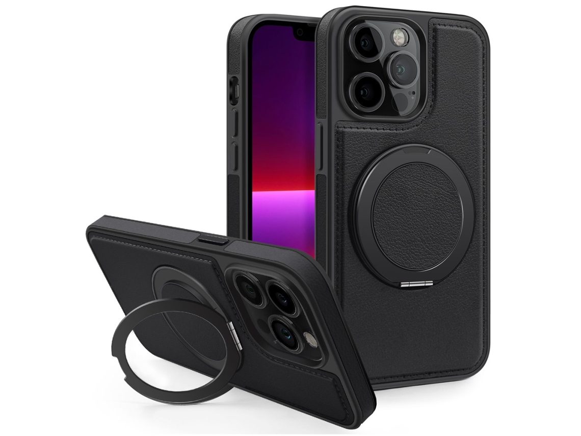 Suporte Casa Magsafe Para Iphone 13 Pro Pele Sintética Preto