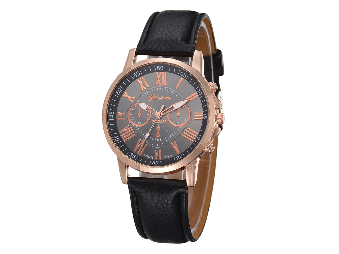 Relógio de Pulso Feminino Casual de Quartzo com Pulseira de Couro Pu Redondo Branco