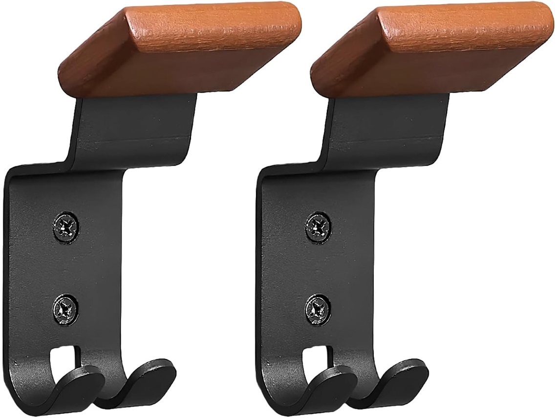 Lote De 2 Suportes Muraux Para Capacete De Moto Com Crochê Duplo Para Vestes, Bois De Hêtre Et Acier Au
