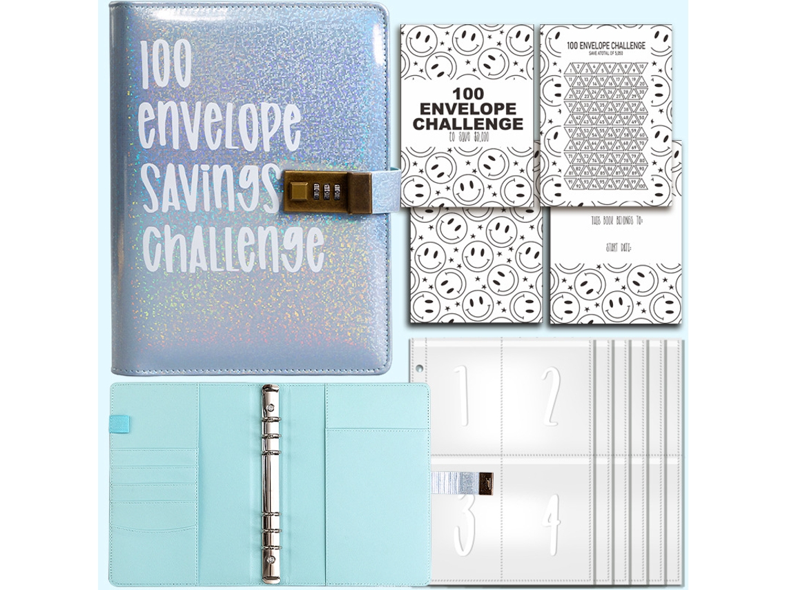 A5 Lockable Password Journal, Iridescent 8 5-inch Blue, With 25-digital Print 4-grid Card Protectors And 2-smiley Face