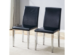 Conjunto De 2 Cadeiras Minimalistas Para Sala De Jantar. Luxo Leve Europeu Em Preto E Prata: Couro Pu Preto + Pés Metálicos Prateados.