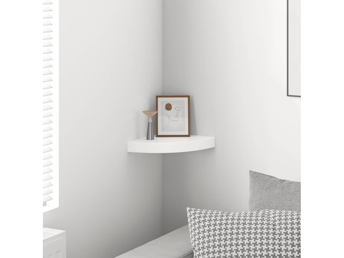 Vidaxl Prateleira De Canto Flutuante Branco Brilhante 25x25x3,8 Cm Mdf