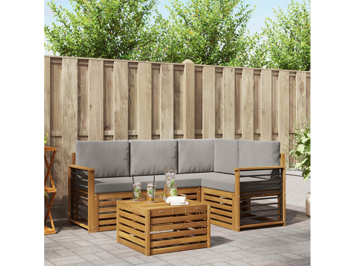 Vidaxl Conjunto De Sofás Para Exterior 5 Unid. Cinza Natural E Claro