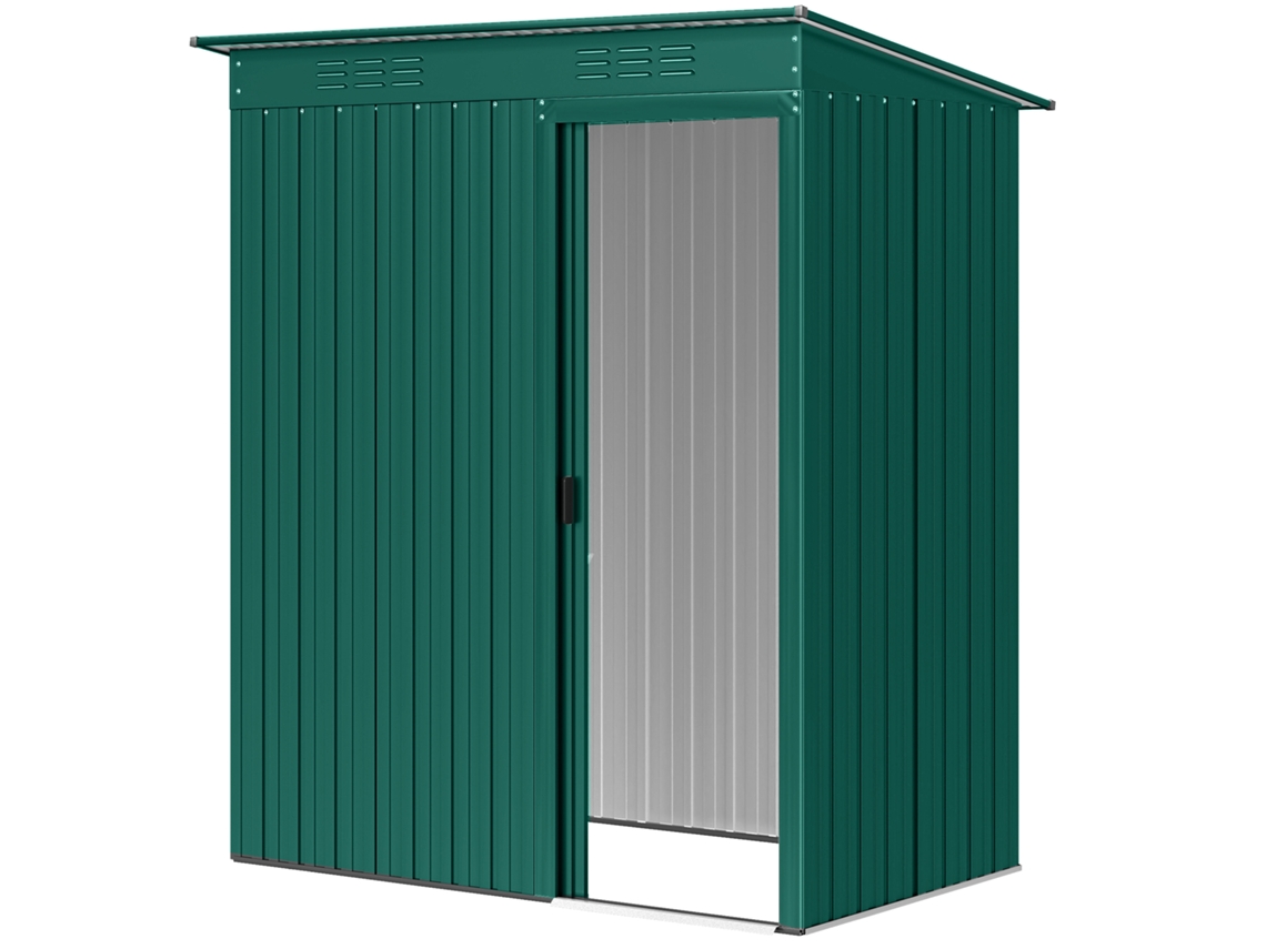 Galpão de Jardim de Metal com Saídas de Ar e Porta Deslizante. 159x106x181 Cm. Verde Ge