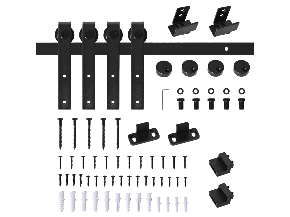 Ferragens para Portas de Correr 183 Cm Kit para Porta de Correr Dupla em Madeira Largura 45 Cm Aço Carbono Preto Ge