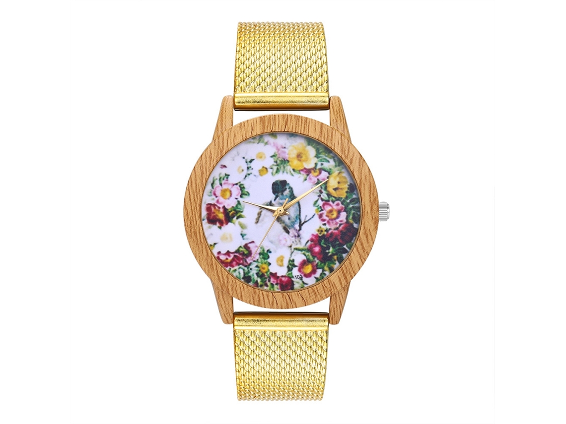 Relógio de quartzo unissex com pulseira de silicone/malha, dourado casual.