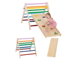 Triângulo De Escalada De Madeira 2 Em 1 Para Crianças De 18-48 Meses Com Rampa Para Deslizar Ou 147x64,5x63 Cm Multicor