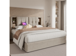 Cama Casal Linho Natural 140x200 Cm, Usb-c, Arrumação, Moderna