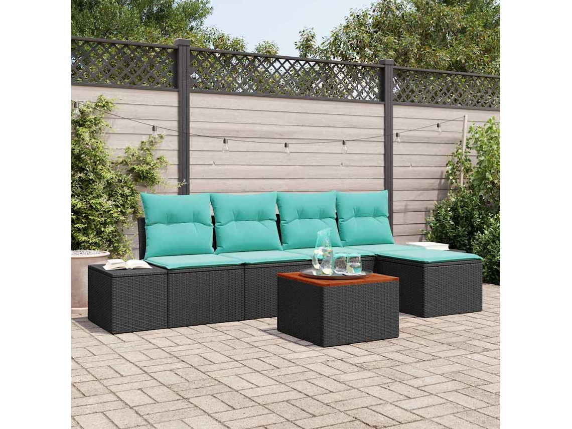 Vidaxl Conjunto De Sofá De Jardim 6 Unid. Preto Vime Pe