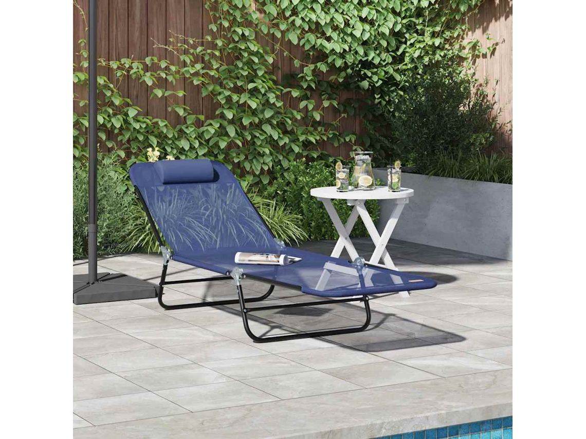 Vidaxl Espreguiçadeira Dobrável Azul Marinho 182 X 55 X 85,5 Cm