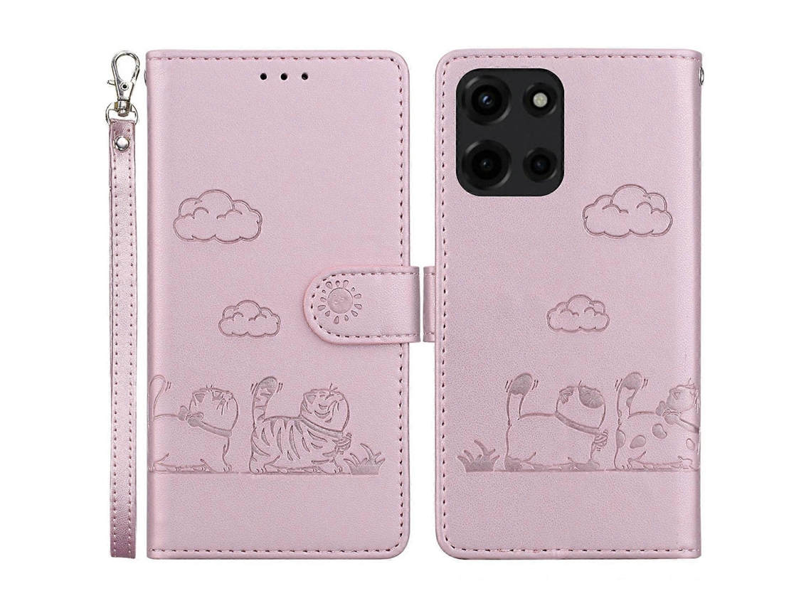 Capa Protetora De Couro Sintético Com Estampa De Gatinho E Bloqueio Rfid Para Motorola Moto G 5g (2025) Rosa
