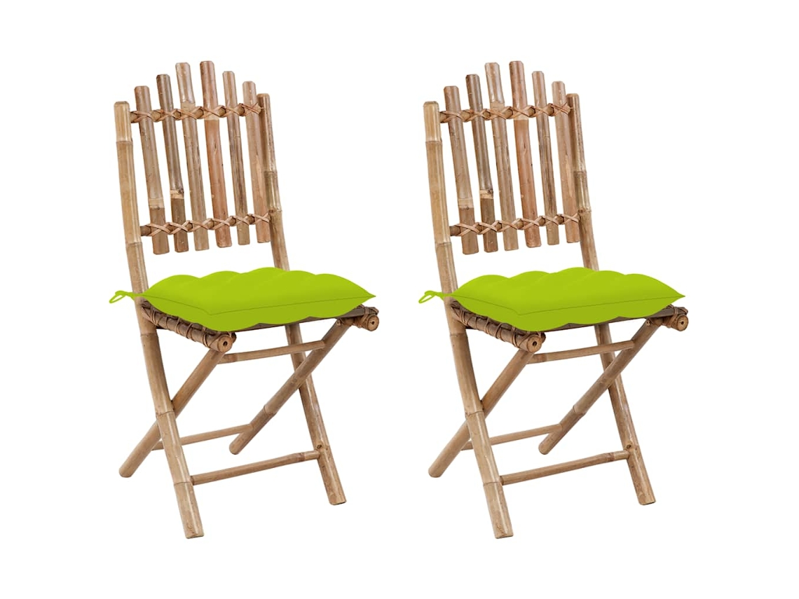 Vidaxl Conjunto De 2 Cadeiras Dobráveis Com Almofadas Em Bambu.