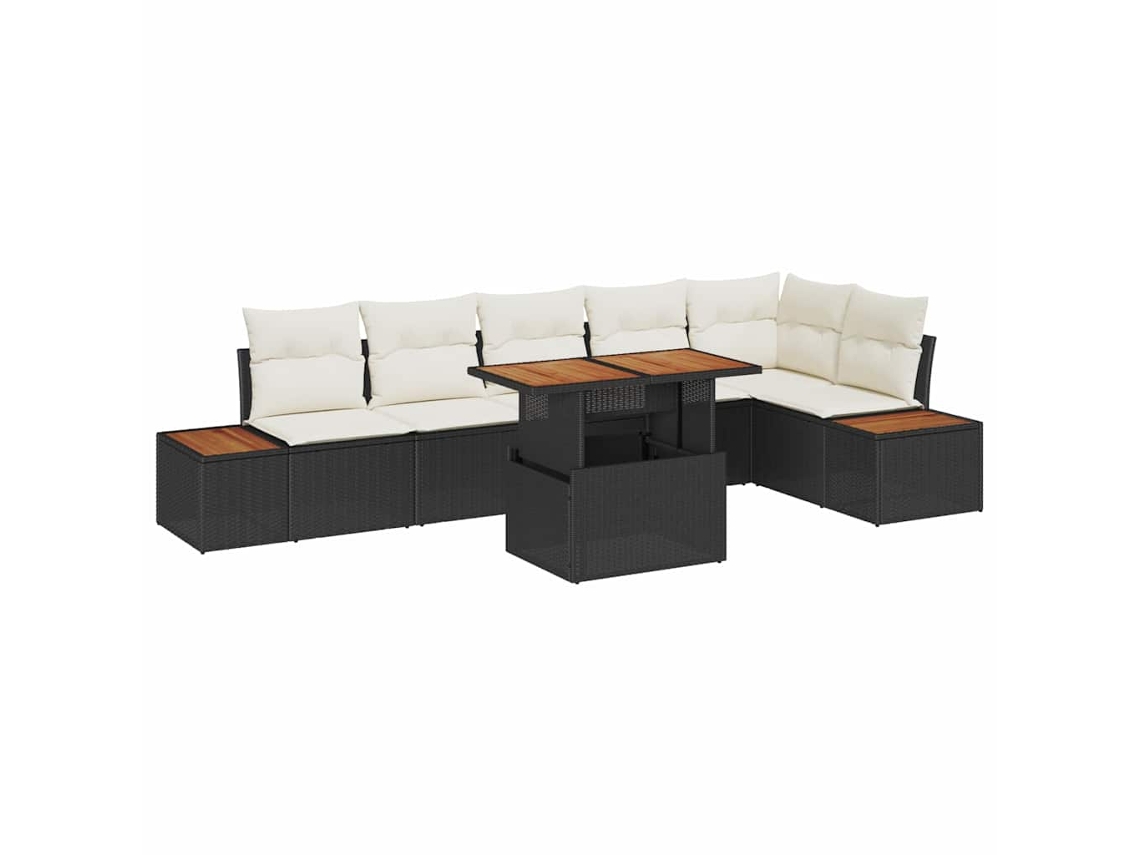 Maison Exclusive - Conjunto De Jantar Para Jardim Com Almofada 7 Pcs Preto E Bege