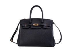 Bolsa Tote com Estampa de Lichia, Ombro Platinada Preta AQUAFORGE