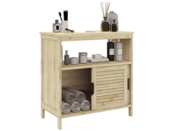 Móvel para lavatório, de bambu, com portas deslizantes de ripas, compartimento aberto, 60x30x60cm | S/MARCA
