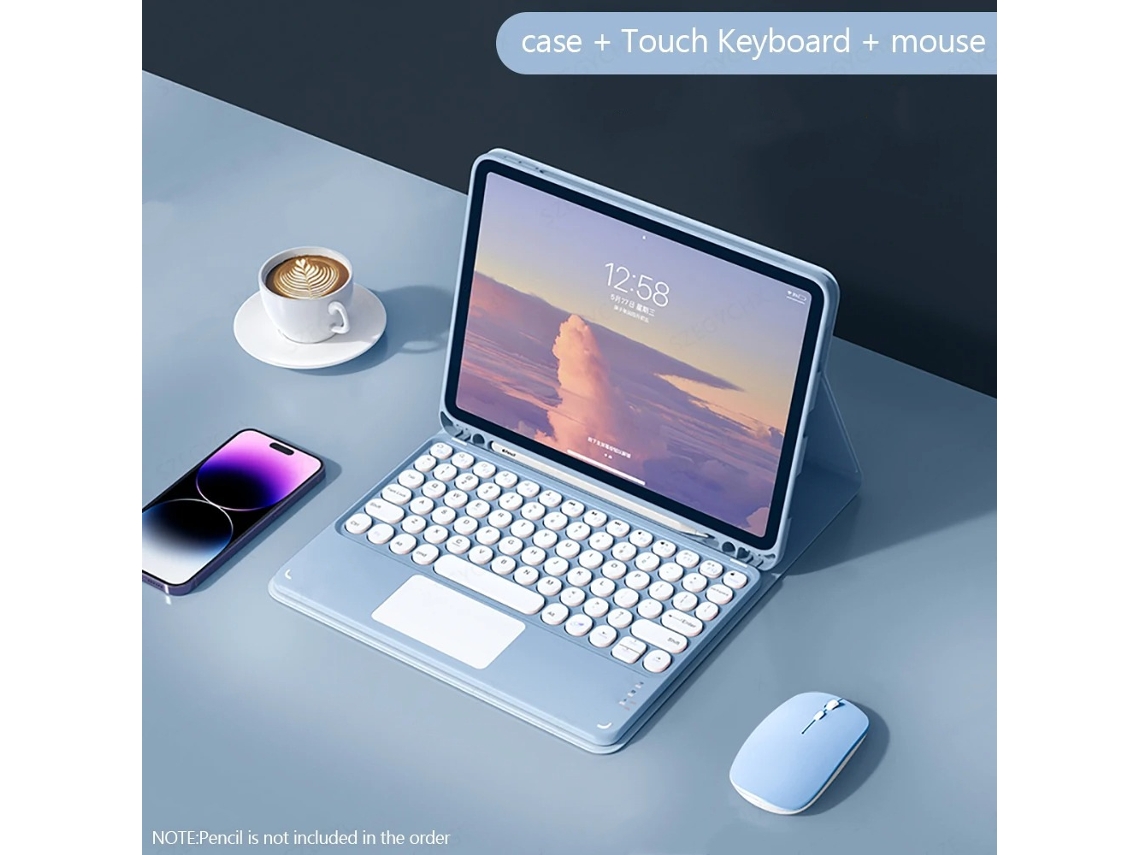 Capa Com Teclado Para Tablet Samsung S8 Plus X800/x806 De 12,4 Polegadas (com Teclado Grande De 12 Polegadas) Azul-celeste + Tampa Redonda Com Teclado