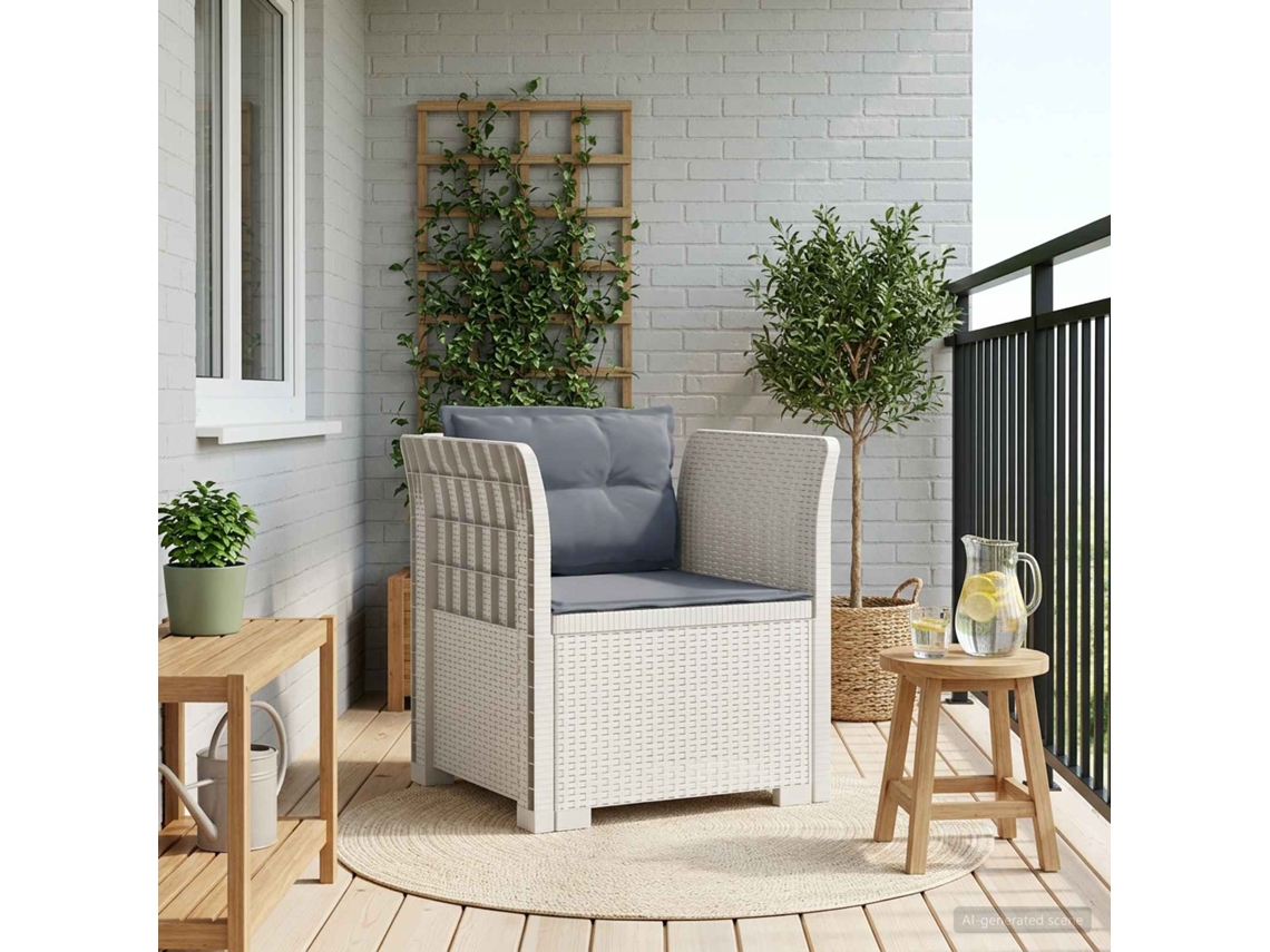 Vidaxl Poltrona 1 Lugar Com Almofadas Look Rattan Pp Branco
