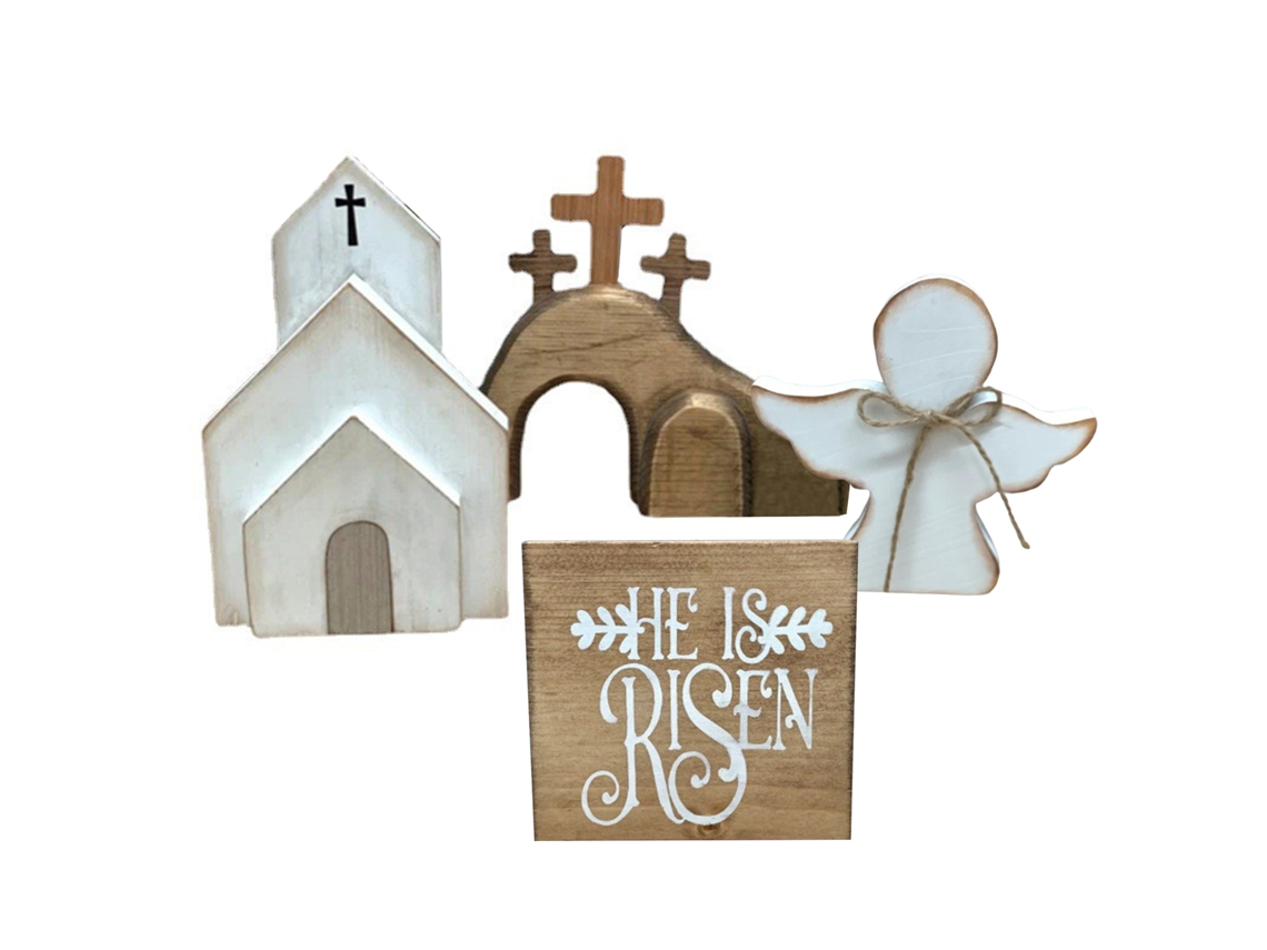 Bandeja de Páscoa com 4 Peças Jesus Tomb para Decoração Religiosa LAXISCREED