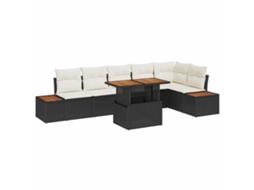 Maison Exclusive - Conjunto De Jantar Para Jardim Com Almofada 7 Pcs Preto E Bege