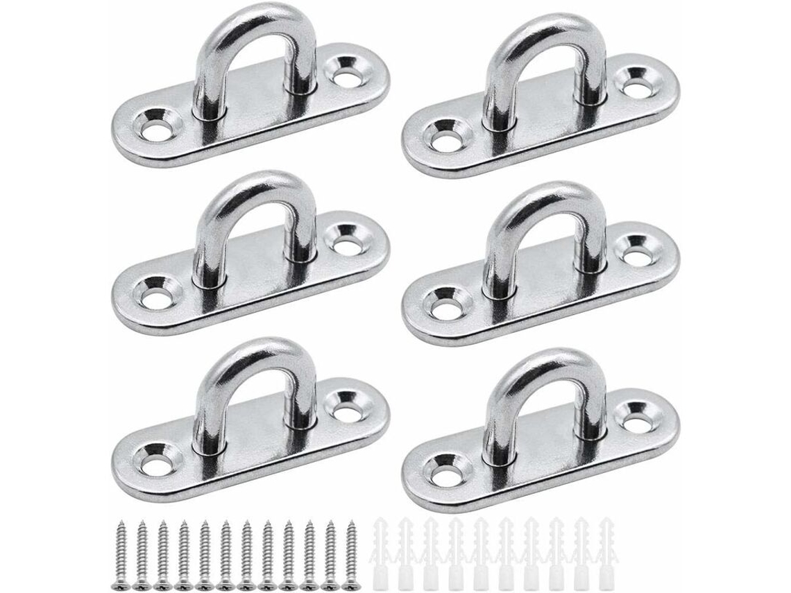 Conjunto De 6 Placas Fixação Em Aço Inoxidável 5 Mm Para Mastro, Ilhós De Montagem Reforçados Para Ganchos Parede, Cadeiras Suspensas, Toldos