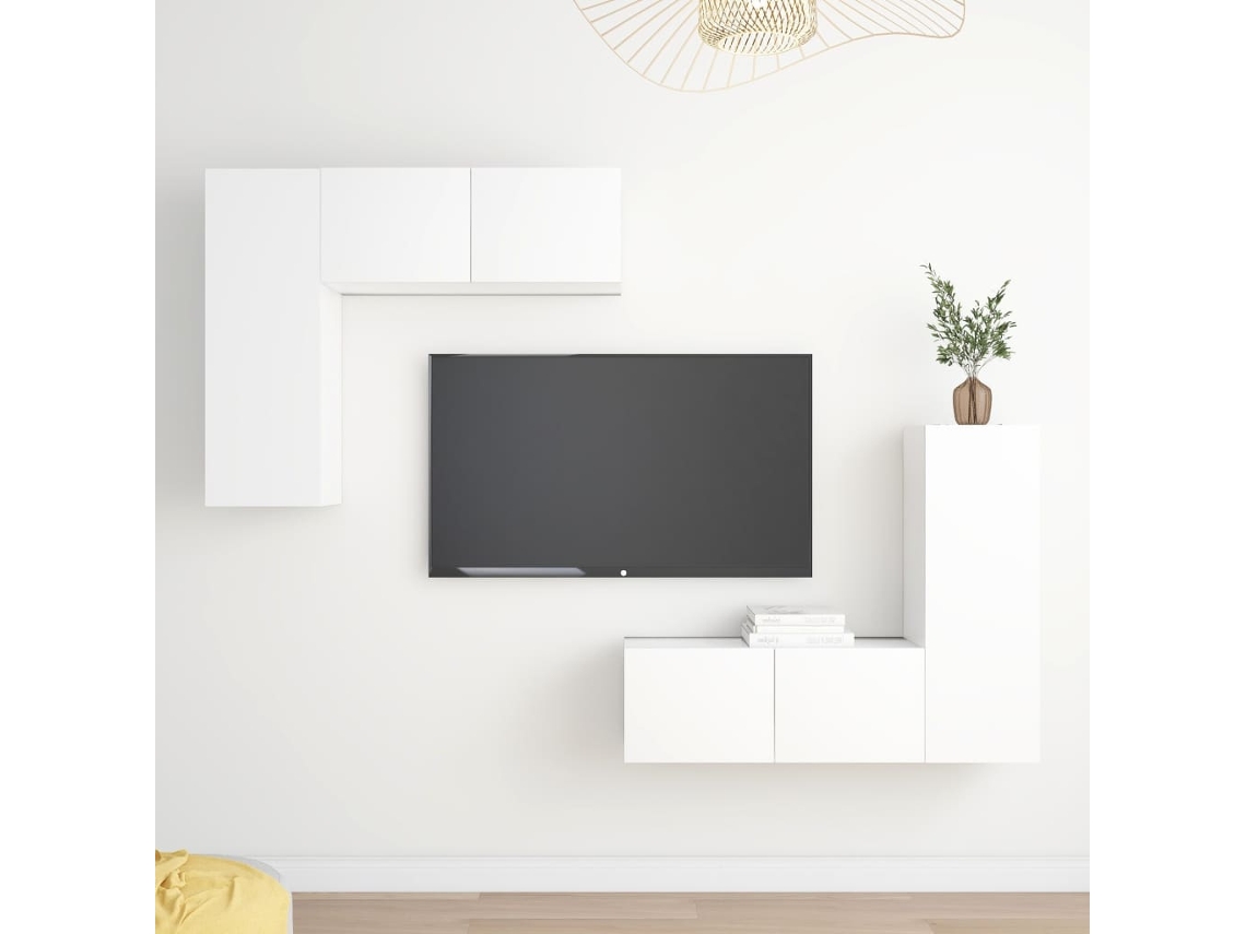Vidaxl 4 Pcs Conjunto De Móveis De Tv Derivados De Madeira Branco