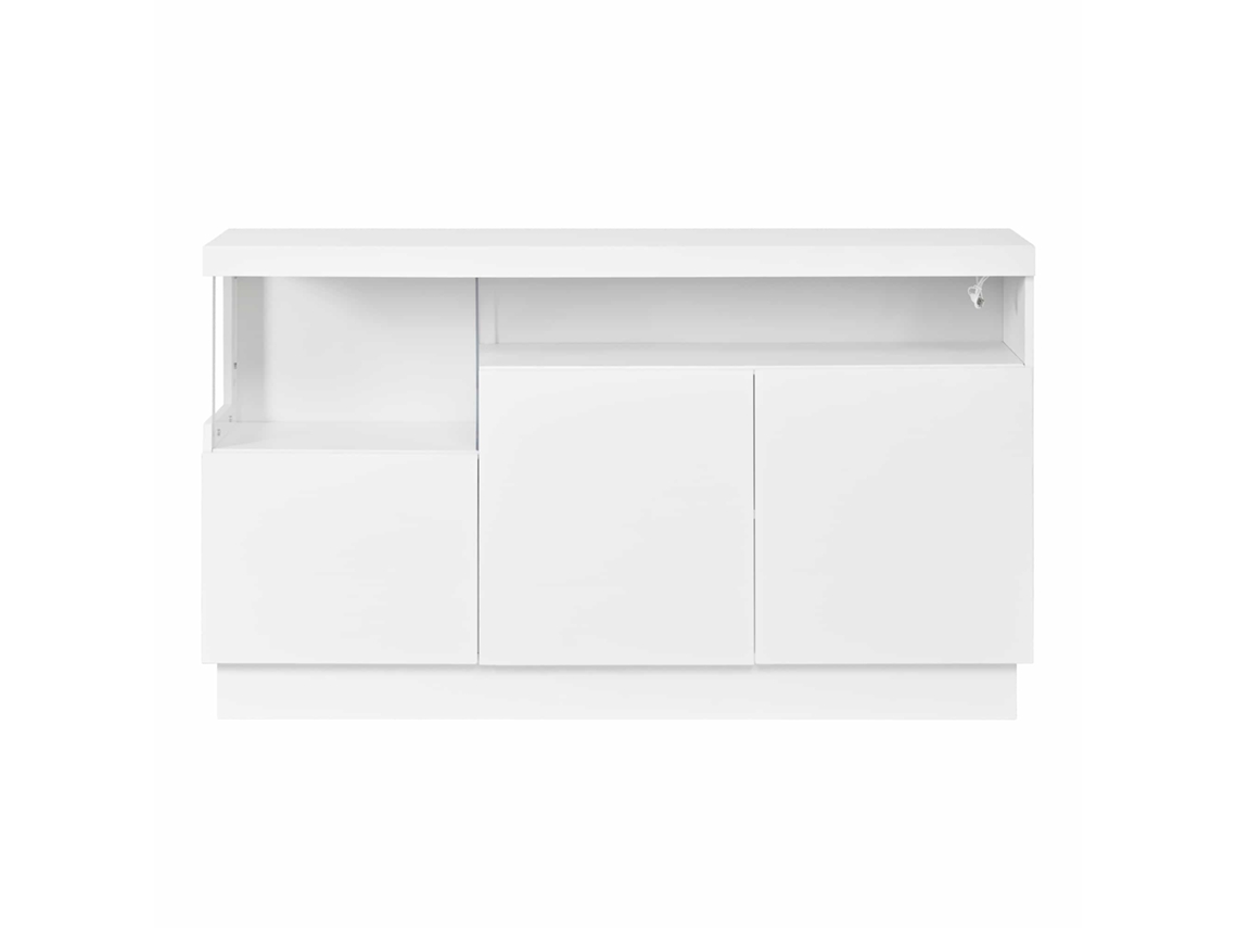 Aparador Com Led Controlado Por App, Compartimentos Acrílicos E Design Moderno Branco