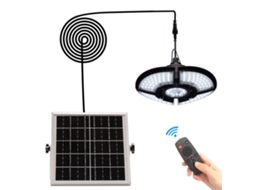 Lâmpada Solar de Pingente 136leds com Controle Remoto Ip65 para Interior e Exterior Garagem Galpão | S/MARCA