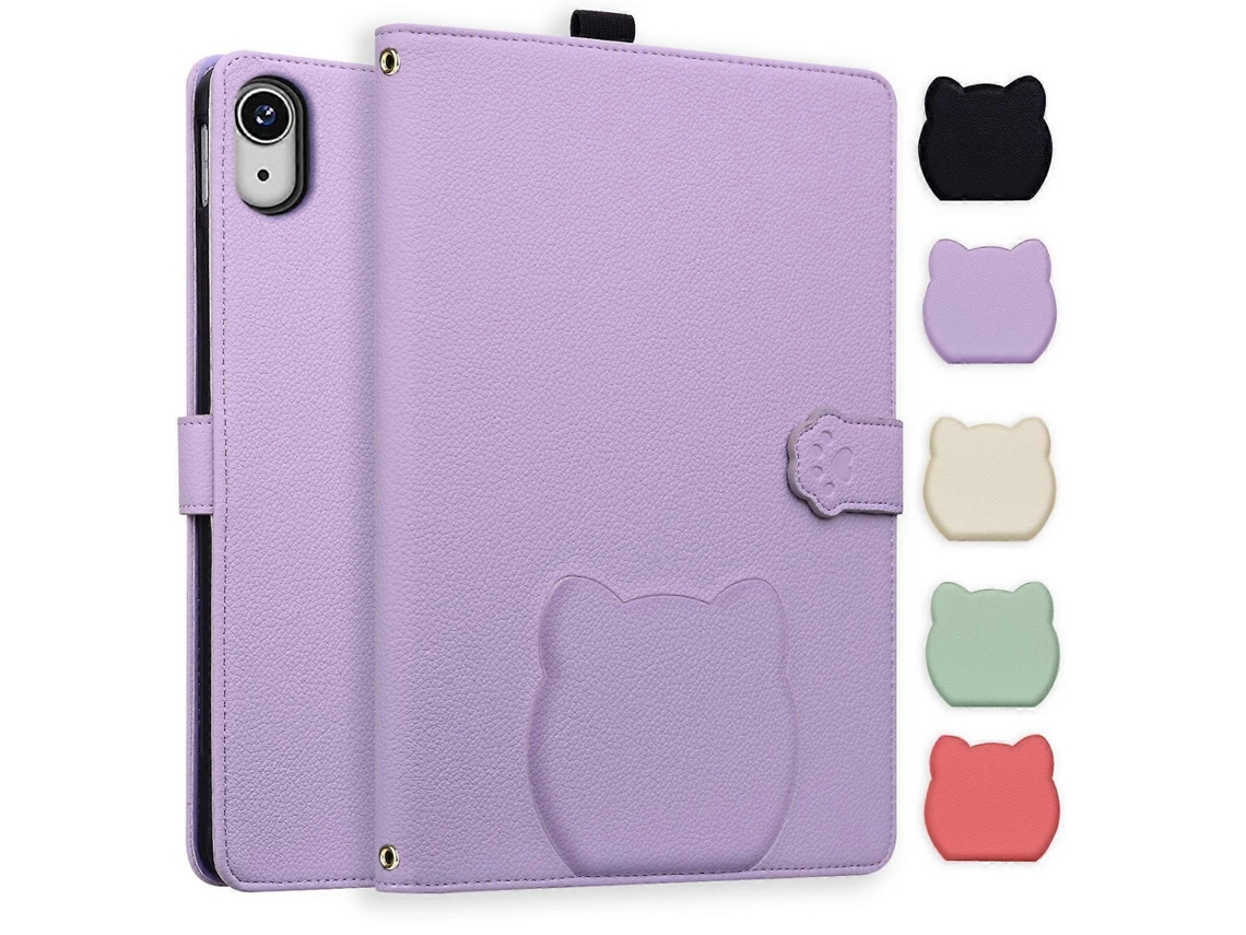 Capa de couro com estampa de gato e lichia Webake para tablet inteligente