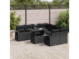 Vidaxl 9 Pcs Conjunto De Sofás P/ Jardim C/ Almofadões Vime Pe Preto